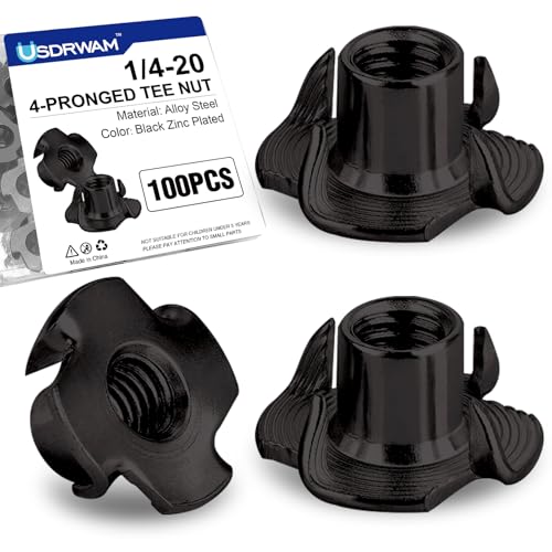100PCS 1/4"-20 T Nuts for Wood, Carbon Steel 4-Prong Tee Nuts | Threaded inserts for wood panels, furniture and climbing wall holds - color: 100 Pack 1/4"-20