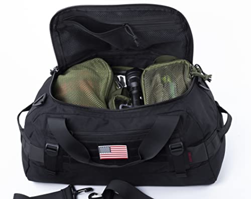 Tactical Duffle Bag MOLLE Gear Bag Carry on Travel Weekend Duffel Bag. Ideal for Hunting, Shooting Range, Law Enforcement, Camping, Travel and Viechle. 35L - color: Black