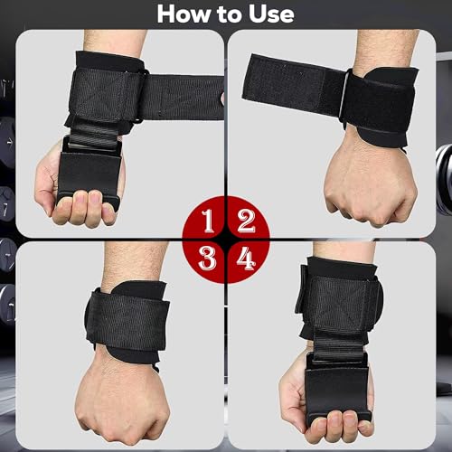 Weight Lifting Hooks (Pair) with Padded Wrist Straps – Heavy Duty Steel Grip Support for Deadlifts, Powerlifting, Bodybuilding & Pull-Ups – Gym Training Hooks for Men & Women