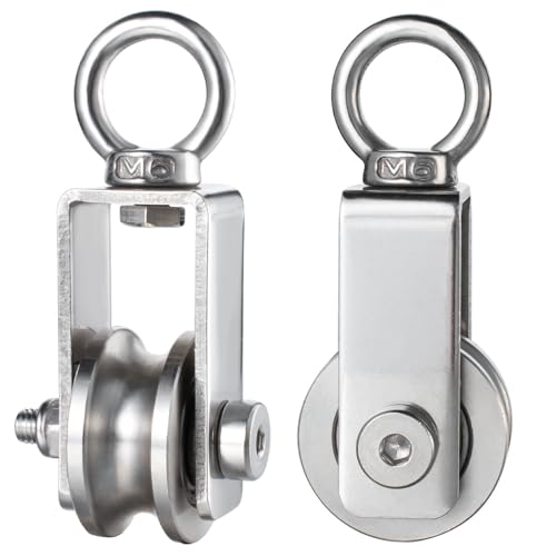 Cable Pulley Wheel Stainless Steel, Bearing Inside, Silent and Smooth, Rope Pulley for Pulley System, 2 Pack - size: Swivel Pulley+Nut
