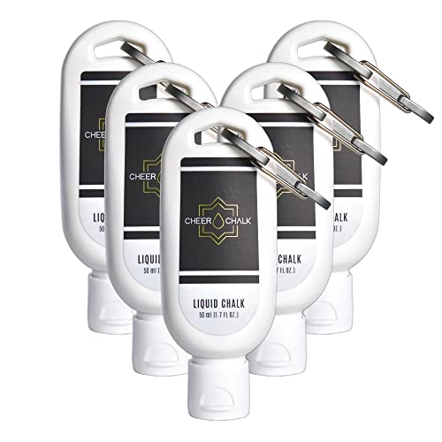 Liquid Chalk - Chalk for Elite Cheerleading - Chalk for Stunting - Chalk for Gymnastics - 50ml Bottle with Carabiner - 50 Practices Per Bottle - Maximum Grip for Safer Stunting - style: 5 Pack