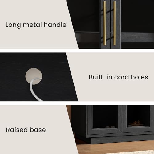 Fatmok 2-Piece Buffet Cabinet Set, Glass Display Cabinet & Solid Storage Cabinet Combo, 59” Modern Sideboard with Adjustable Shelves for Dining Room Living Room Entryway (Black Grey) - color: Ab-black Grey