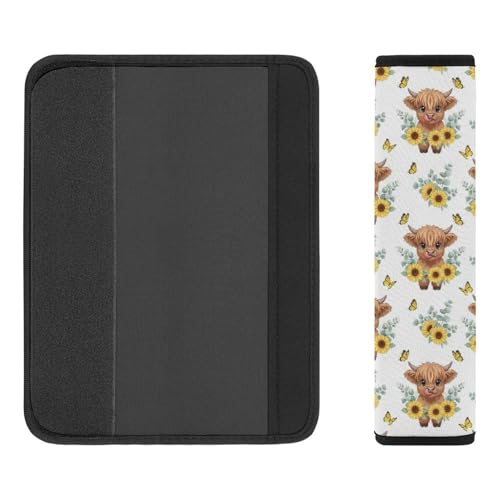 2 Pack Breathable Car Seat Straps Shoulder Pads for Adults and Children, All Vehicles, Cute Sunflower Highland Cow Harness Pads Strap, Pressure Relief - color: Pattern 218