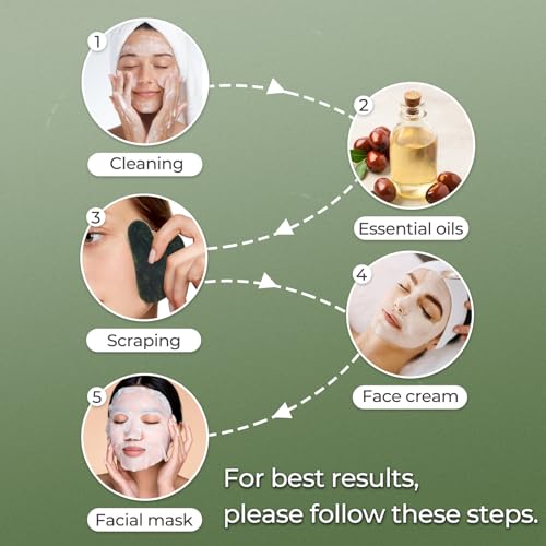 Gua Sha Facial Tools - Natural Jade Stone Guasha Tool for Face & Body,Massage Stick for Jawline Sculpting, Puffiness Reducing, Skin Care Gift, Anti-Aging Beauty Tool (Green Stone) - color: Green G