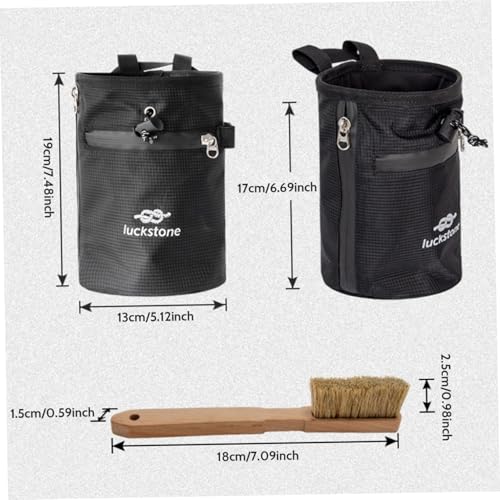 Climbing Chalk Bag 5x7.5 Fleece-Lined Waterproof 420D Oxford Chalk Bag with 24-43" Waist, Drawstring, Brush & Zipper Pockets for Men Women