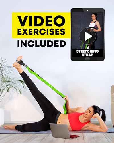 Stretching Strap with Loops - Non Elastic Stretch Band for Physical Therapy, Yoga Strap for Stretching Equipment, Stretch Bands for Exercise and Flexibility - Fascia, Hamstring & Leg Stretcher Belt - style: 12 Loops - Green