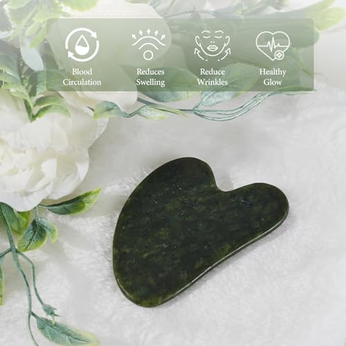 Gua Sha Facial Tools - Natural Jade Stone Guasha Tool for Face & Body,Massage Stick for Jawline Sculpting, Puffiness Reducing, Skin Care Gift, Anti-Aging Beauty Tool (Green Stone) - color: Green G