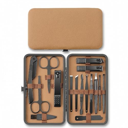 16pcs, Luxury Stainless Steel, Nail and Foot Repair kit, Professional Nail Clippers, Premium Leather Portable Box