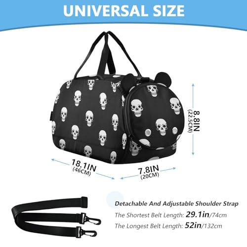 Kids Sports Duffel Bag for Boys & Girls - Cute Halloween Skull 100% Polyester Gym Bag with Separate Shoe Compartment, Adjustable Shoulder Strap, Compact Travel & Workout Gear Bag - color: Cute Halloween Skull