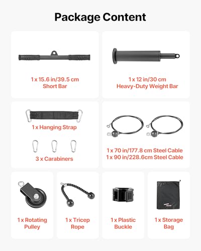 VEVOR LAT Pulldown Attachments, Cable Machine Rowing T-bar V-bar Tricep Pull Down Bar, Back Strength Training Rubber Coated Handle Grip, Bicep Curl Tricep LAT Pulldown Bar for Home Gym Fitness - size: Set with 1 Bar