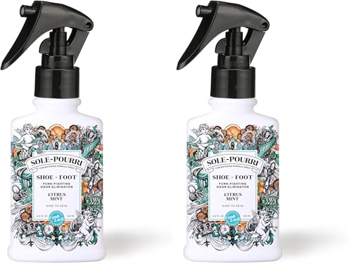 Sole-Pourri Shoe Deodorizer + Foot Spray,3.4 Fl Oz,Up to 150 Uses,Funk-Fighting Odor Freshener with Essential Oils,for Smelly Shoes,Feet & Gym Bags,Citrus & Mint Scent,(Pack of 2) - size: 1 Ounce (Pack of 2), style: Citrus Mint