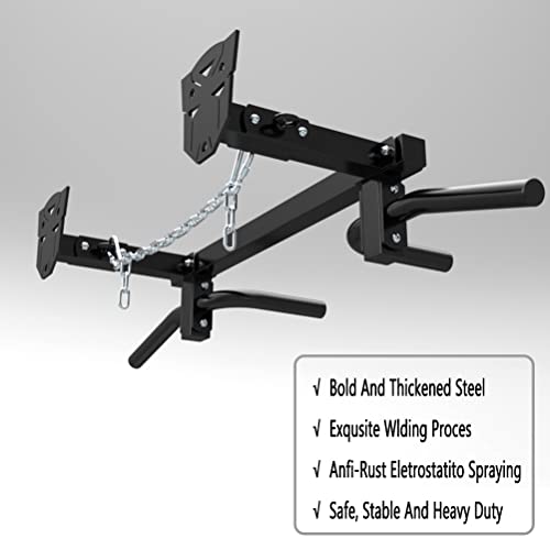 Wall-Mounted Pull-Up Bars/Climbing Frames, Steel Fitness Bar with 4 Rings and 4 Handles, Resistance Band Sandbag Suspension Equipment