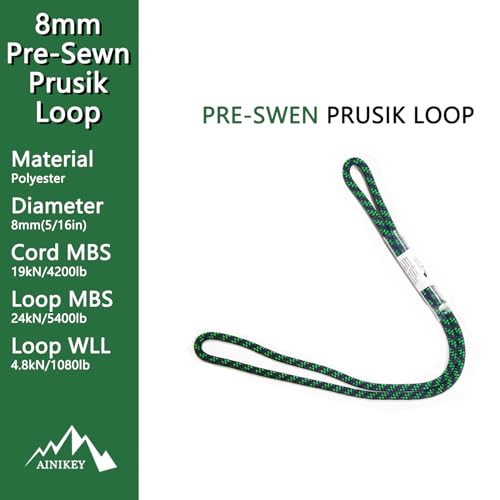 8mm (5/16") Sewn Prusik Loop 18 Inches / 24 Inches - Ideal for Arborist, Firefighting, Rigging, and Rescue Gear Black | 18 inch | Pack of 3 - color: Black | 18 Inch | Pack of 3