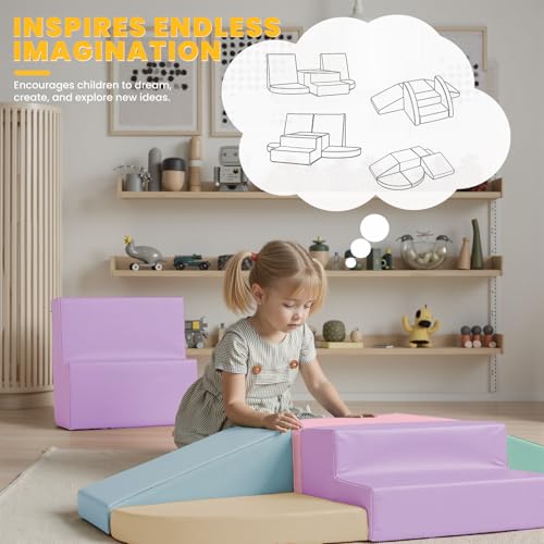 Hoohtoot Foam Climbing Blocks for Toddlers: 6-Piece Soft PU Leather Set - Indoor Climbing and Crawling Toys - Baby Play Gym - Kids Learning Play Structure for Preschool - style: Yellow/Pink