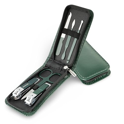 Portable Nail Clipper Set – 6-Piece Travel Manicure Kit for Men & Women – Includes Nail Clippers, Scissors, File & Grooming Tools in Compact Zip Pouch (Green) - color: Green