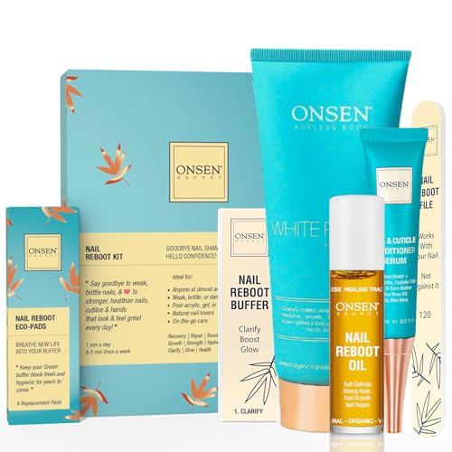 Onsen Secret Ultimate Nail Reboot Kit - Includes Cuticle Oil & Anti Aging Hand Lotion, Professional Nail File and Buffer, 3-Way Block w/Replacement Pads, Nail Strengthening Cuticle Cream - size: Ultimate Nail Reboot Kit