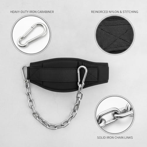 Home Gym Pull Up Station Accessory: Weighted Dip Belt with Heavy Duty Iron Chain for Strength Training - size: 3.94 x 3.15 x 1.18 in