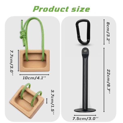 Portable Climbing Hangboard Dual Depth Wooden Grip Blocks for Finger Strength, Power, and Forearm Training Beech Wood Hang Board with Adjustable Rope and Carabiners - color: Wooden Grip*1 with 18mm loading pin