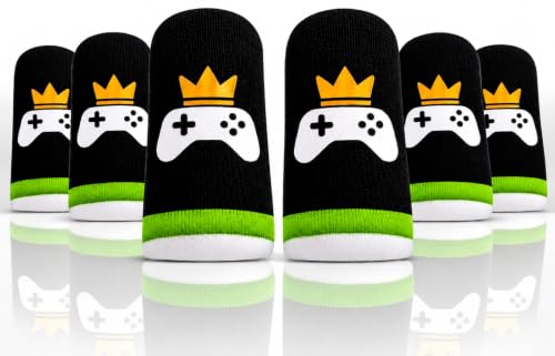 King of The Game - Improved Materials Gaming Finger Sleeves (6 Pack) for Touch Screens and Controllers. Skin-Protective, Ultra-Sensitive, Sweat-Resistant, Breathable and Stretchable. (Green) - color: Green