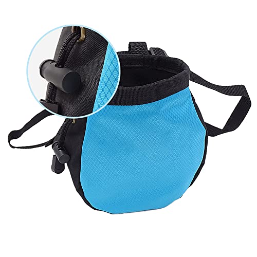 Rock Climbing Chalk Bag with Belt and Zipper Pocket for Fitness Gym Weight Lifting Hunting Bouldering Drawstring Magnesia Sack - color: Blue