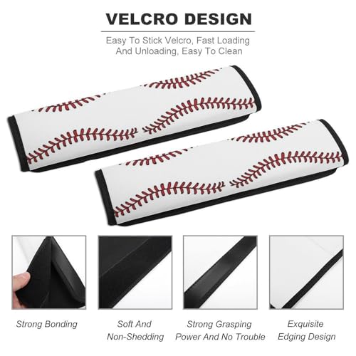 Soft Padded Car Seat Belt Pad for Child, Most Cars, 2 Piece Red Stitched Baseball White Seat Belt Cushion Comfortable Driving - color: Pattern 615