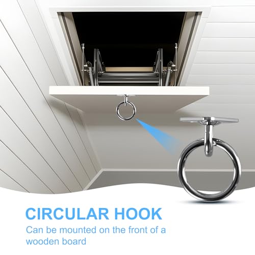 Telescopic Attic Pull Down Hook, 17" to 35" Adjustable Stainless Steel Pull Stick and Stainless Steel Pull Ring, Replacing Old-Fashioned Hanging Ropes on attic Stairs.