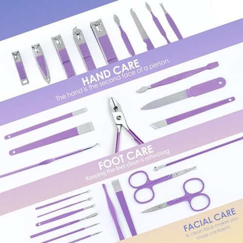 Manicure Set Professional Manicure Kit - 30 in 1 Pedicure Kit Nail Clippers Set Stainless Steel Nail Kit for Women - Purple - color: Purple