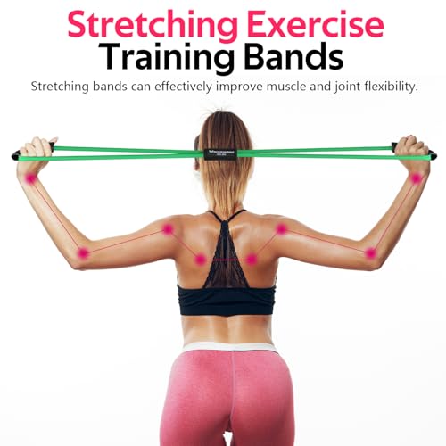 RENRANRING Figure 8 Fitness Resistance Bands with Handles - Exercise Tube Band Set of 3 for Arm and Shoulder Stretch, Rope 8 Word Elastic for Women and Men - color: Green, Pink, Purple