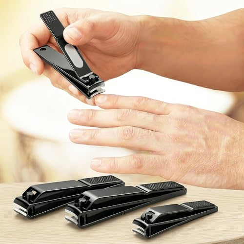 Heavy Duty Nail Clippers Set, Straight & Curved Edge, 3PCS Black | Large 3.15Inch, Fingernail and Toenail Clippers for Thick Nails, with Nail File ,Nail Trimmer for Men Women Seniors Adults - color: Black