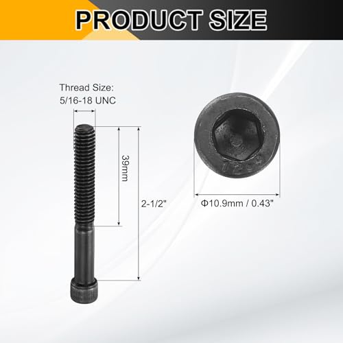 PATIKIL 5/16"-18 x 2-1/2 Socket Head Cap Screws Bolts, 10Pcs Carbon Steel Hex Head Metric Screws for Door Road Bicycle Mountain Bike Auto Ship Communication Equipment, Black - size: 5/16"-18 x 2-1/2
