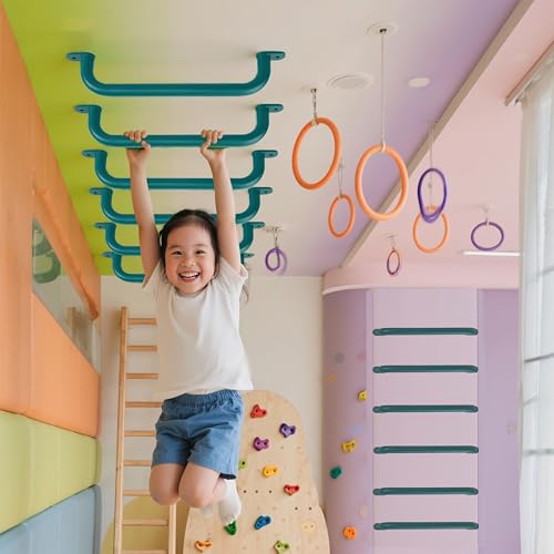 17 Inch Green Playground Handles Indoor Kids Monkey Bar Ladders 6Pcs | Heavy Duty Solid Metal, Non-Slip Matte Green Powder Coating, Comfy Secure Hand Grips for Playset Swing Set Climbing Frame - color: Green-6pack