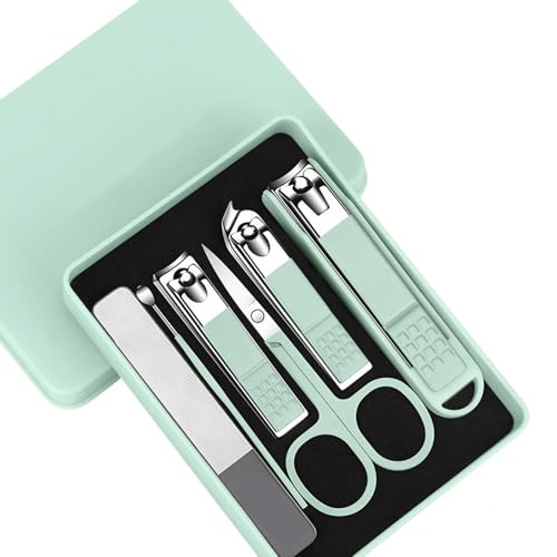 Travel-Friendly Nail Clipper Set, Stainless Steel Manicure Kit with Ear Pick, Nail File and Toenail Clippers, Portable Grooming Tools for Fingernails, Hands and Feet - color: Green
