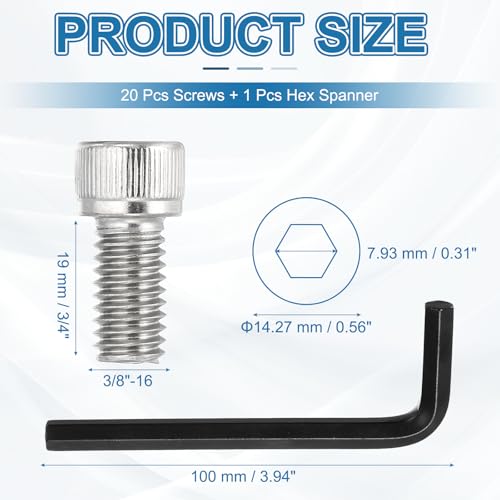 PATIKIL 3/8"-16 x 3/4" Socket Head Screws Cap Bolt, 10Pcs 304 Stainless Steel Hexagon Socket Screws with Hex Wrenches Full Thread for Road Bicycle Mountain Bike Auto, Silver/Black - color: Silver/Black, size: 3/8"-16 x 3/4"