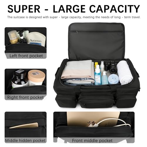 120L 3 Wheel Tactical Rolling Duffle Bag, Heavy Duty Military Deployment Luggage, 900D Waterproof Duffel for Camping Travel Outdoor Sports - color: Black