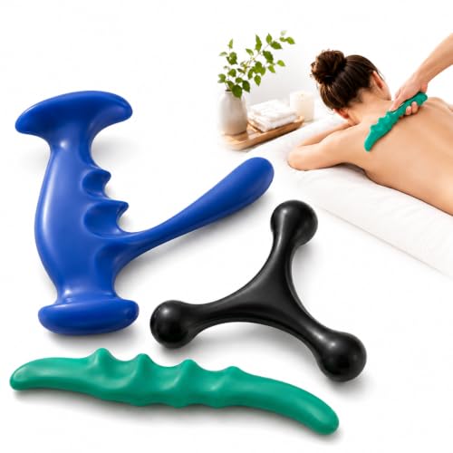 3Pcs Manual Trigger Point Massage Tool Set, Thumb Saver with Palm Urchin Massager, Hand Held Deep Tissue Massage Tools Three Color Set Green Blue Black