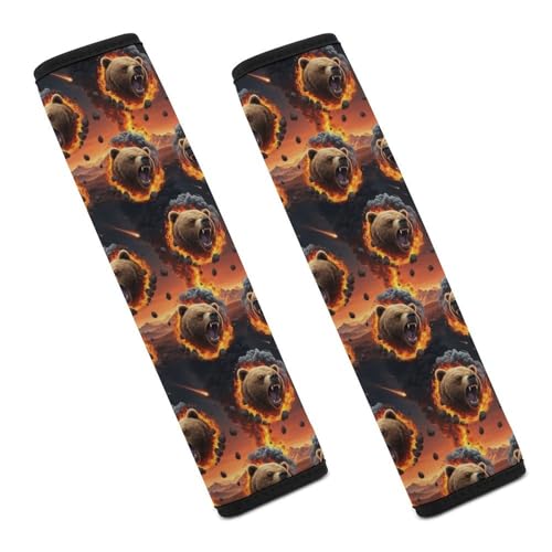 Universal Soft and Comfortable Fire Bear Wild Animal Seat Belt Cover for Kids, Most Cars, 2 Piece Seat Belt Covers Cushion Shock Absorption - color: Pattern 779