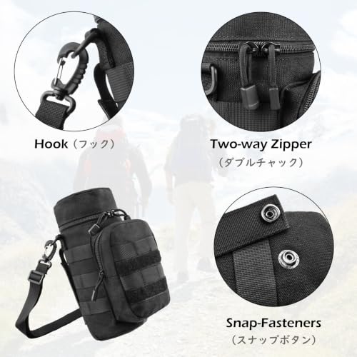 TRIWONDER Tactical MOLLE Water Bottle Pouch H2O Hydration Carrier, Military Bottle Holder Molle Drink Holder Travel Water Bottle Bag for Backpack Camping Outdoor - color: 04 Black with Belt