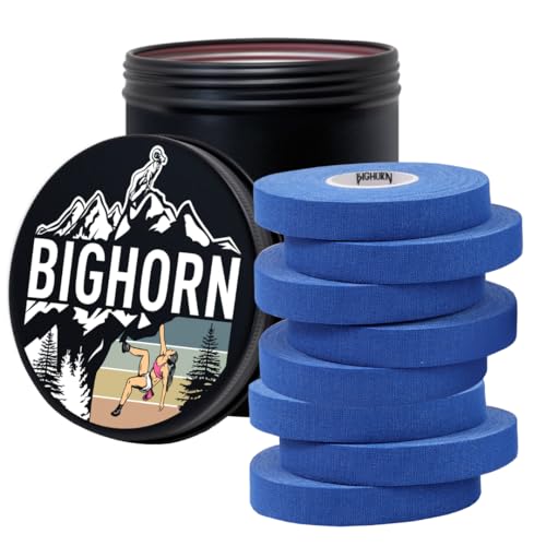 Bighorn Athletics Finger Tape, Female Climber Tin, 0.5"x45ft, 8Rolls, Blue | Climbing tape with retro design tape holder for tension support & bouldering. EZ tear, strong adhesive, residue-free. - color: Blue