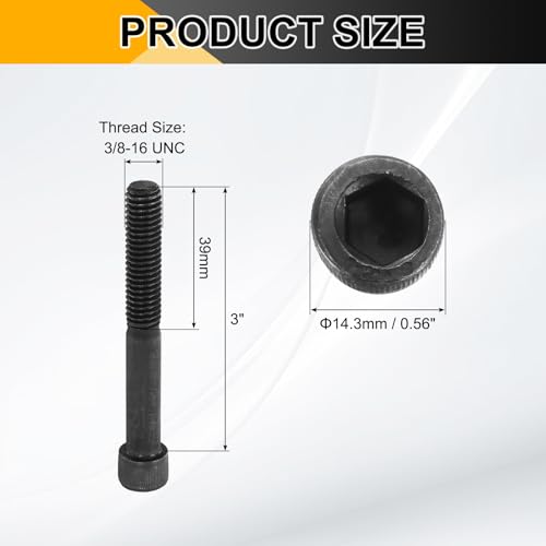 PATIKIL 3/8"-16 x 3 Socket Head Cap Screws Bolts, 10Pcs Carbon Steel Hex Head Metric Screws for Door Road Bicycle Mountain Bike Auto Ship Communication Equipment, Black - size: 3/8"-16 x 3