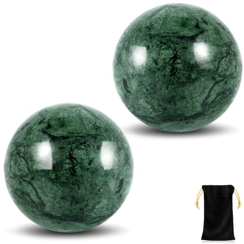 Learay 2Pcs Baoding Balls, Boading Balls for Hand Therapy, Green, 1.57 inch | Chinese Health Exercise Massage Balls with Carry Pouch for Stress Relief Meditation Ball - color: Green/1.57 Inch