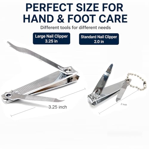 3-Pack Nail Clippers Set for Fingernails & Thick Toenails, Sharp Stainless Steel Nail Cutter Kit with Nail File, Heavy Duty Toenail Clippers for Men, Women, Seniors, Travel Grooming Set (A)