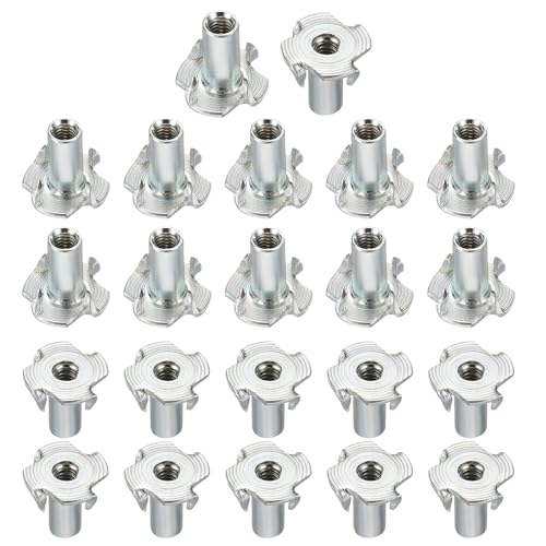 HARFINGTON M4x14mm T-Nuts 4 Pronged Tee Nut 0.57" x 0.55" Fully Thread Carbon Steel Inserts for Wood, Rock Climbing Holds, Cabinetry, Furniture 100pcs - size: M4x14mm, 14.5mm