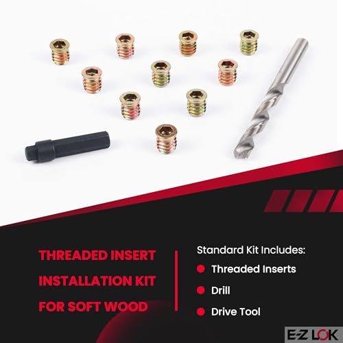 E-Z LOK 10-Piece Steel Flanged Threaded Inserts for Wood, 5/16-18 Internal Thread, 15mm Length, Includes Drill & Installation Tool - style: 5/16-18 Internal Thread