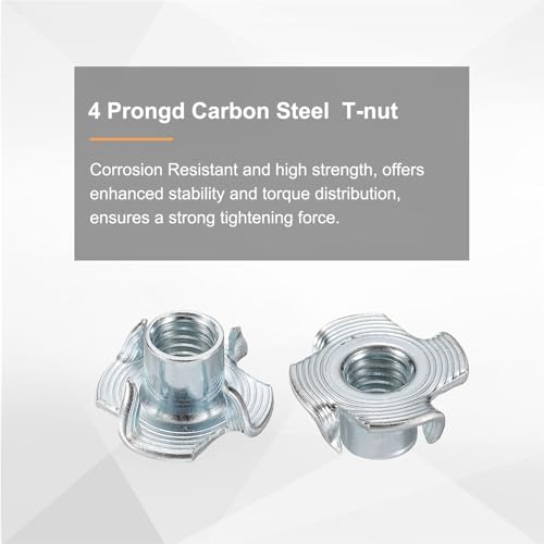 HARFINGTON M8x10mm T-Nuts 4 Pronged Tee Nut 0.83" x 0.39" Fully Thread Carbon Steel Inserts for Wood, Rock Climbing Holds, Cabinetry, Furniture 100pcs - size: M8x10mm, 21mm