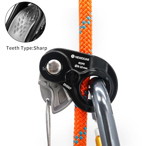 NewDoar Rope Ascender Lightweight Rope Clamp Ascender Riser Adjuster Fits 8-13mm Rope Self-Locking Grip for Rock Climbing,Hunting,Protection Rescue,Rappelling,Arborist,Gear Equipment - color: Black Pro