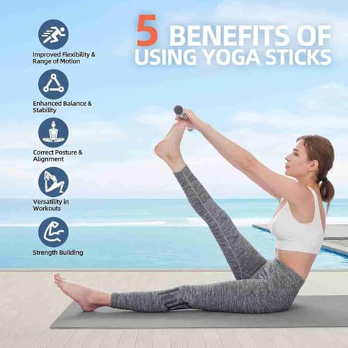 Yoga Stick 5 Ft Sturdy Steel Adjustable Stretching Stick for Mobility, Flexibility and Balance Versatile Exercise Stick