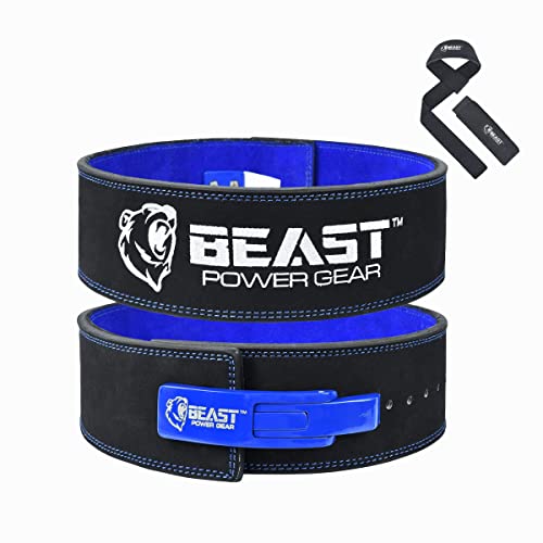 Beast Power Gear Weight Lifting Belt Lever Buckle 10MM 13MM Thick & 4 Inches Free Strap Weightlifting, Powerlifting, Deadlifts, Squats Men Women - color: Black/Blue, size: XXX-Large