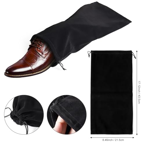 hoe Dust Bags, 4 Pack Black Duster Flannel Single Shoe Pouch with Drawstring Closure, 8x17" Shoe Bags for Travel, Home, Luggage, Handbags, Accessories, Men, and Women