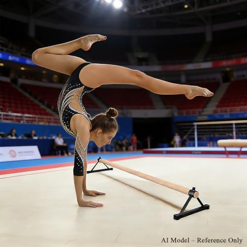 54" Gymnastics Pirouette Floor Bar, Wood Handstand Trainer Bars for Gymnastics Practice, Balance & Flexibility Training, Hardwood Ash with Steel Base for Home