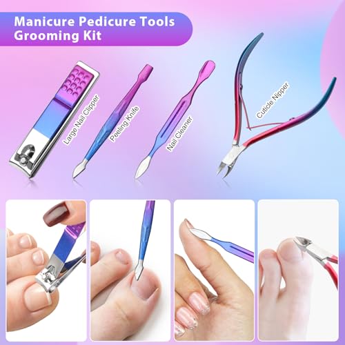 CGBE 12Pcs Manicure Set Nail Clippers Pedicure Kit Men Women Grooming kit Manicure Professional Nail Care Tools Gift with Luxurious Travel Case - color: Colorful-12pcs